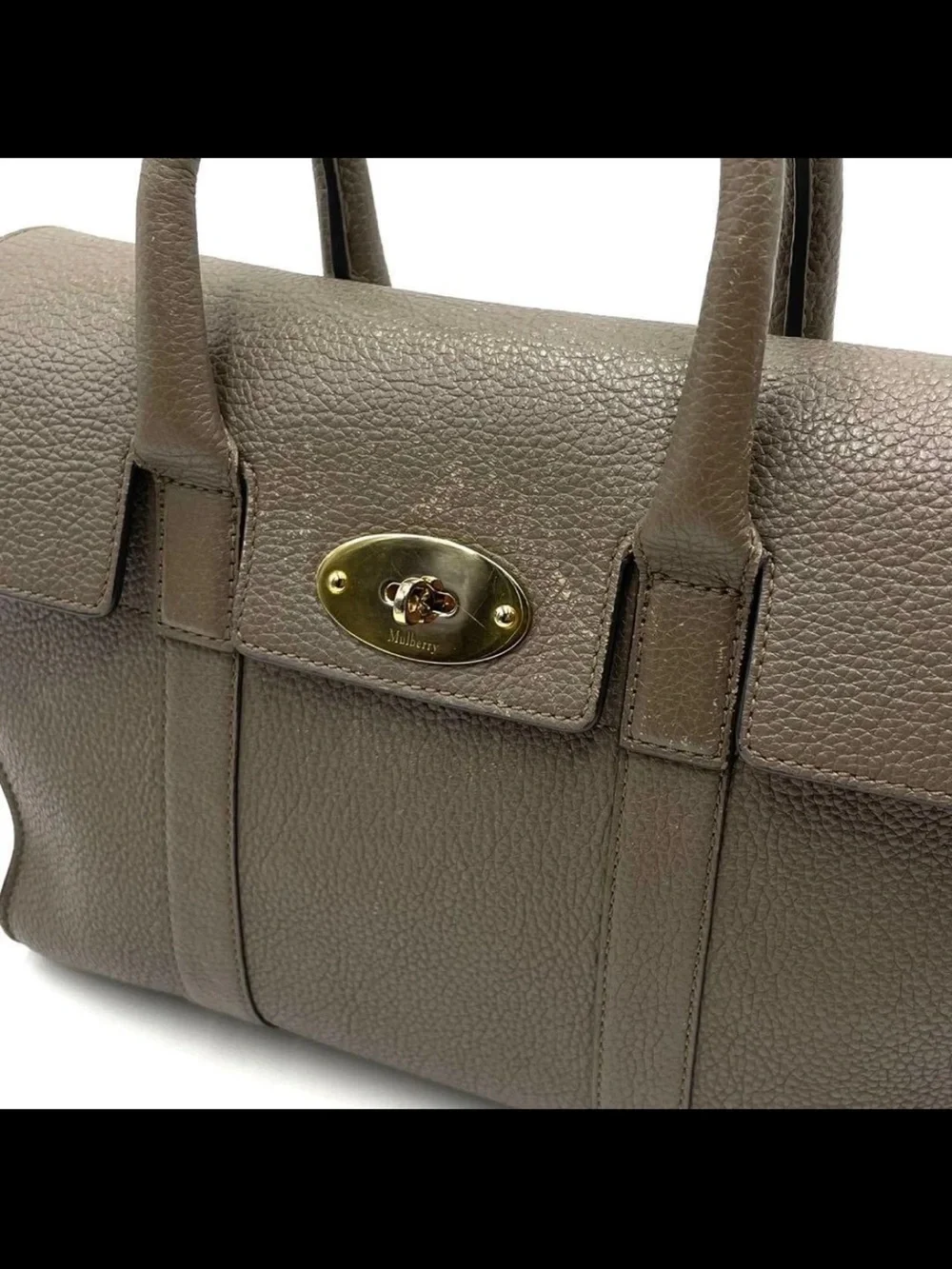 Mulberry Textured Leather Satchel in Taupe Brown with Gold Hardware
